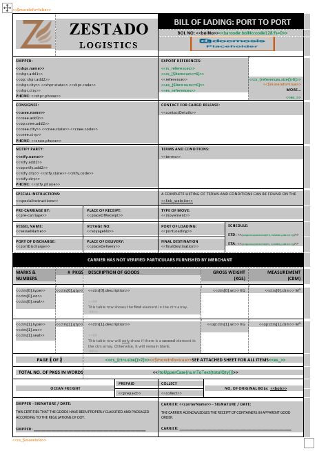 Create a Bill of Lading