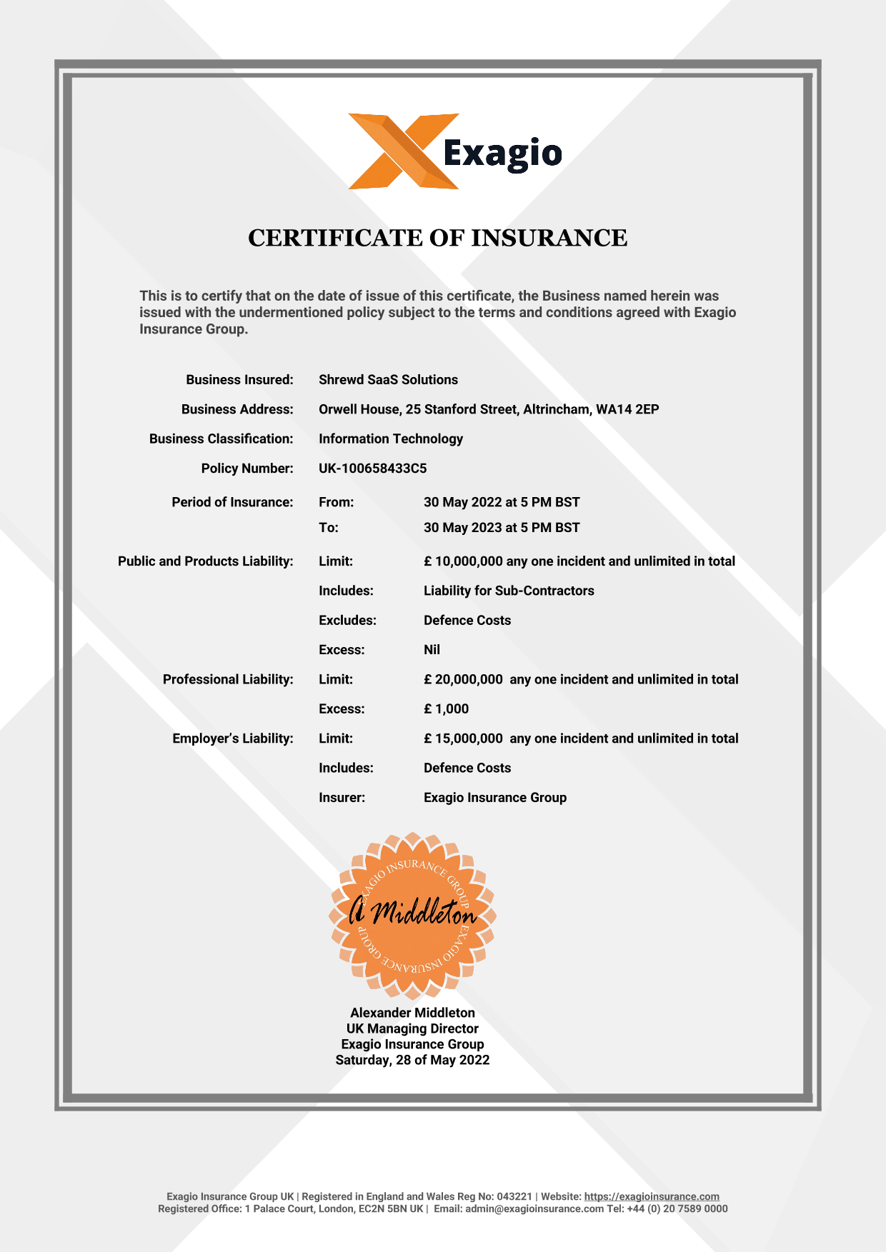 Insurance Certificate 5012