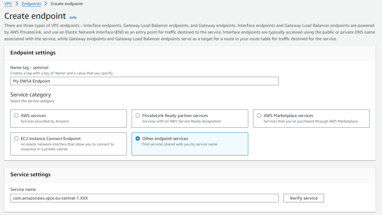 Create a AWS Endpoint