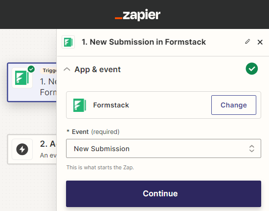 Choose New Submission as Event in FormstackApp