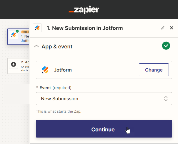 Choose New Submission as Event in Jotform App