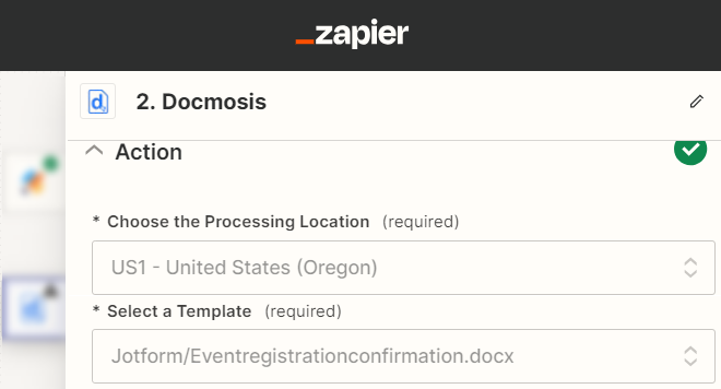 Docmosis Action Screenshot in Zapier