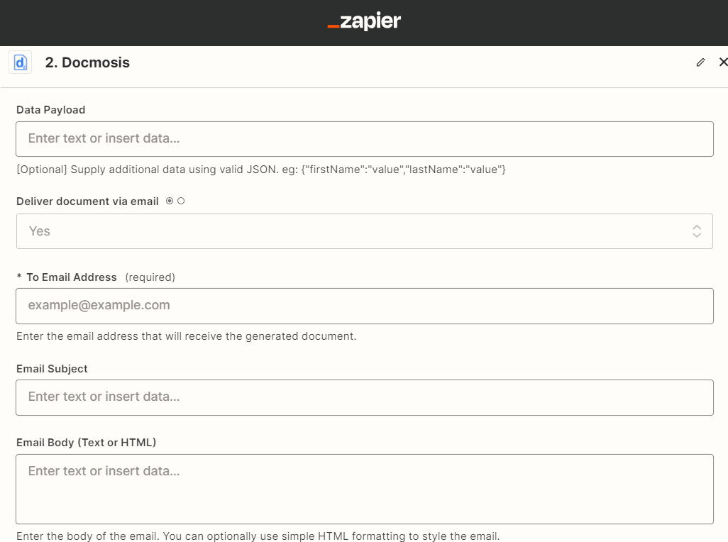 Set up email delivery of pdf generated from Zapier form submission